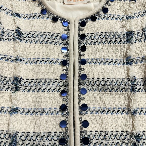 Tory Burch Abbot Embellished Striped Tweed Jacket - Picture 6 of 9